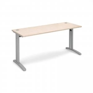Image of TR10 Straight Desk 1600mm x 600mm - Silver Frame maple Top