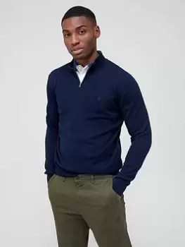 Image of Hackett Hackett Cotton Silk Mix Quarter Zip Knitted Jumper, Navy, Size L, Men