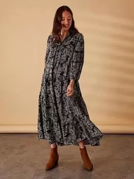 Image of Accessorize Mono Boho Floral Loose Dress, Black, Size L, Women