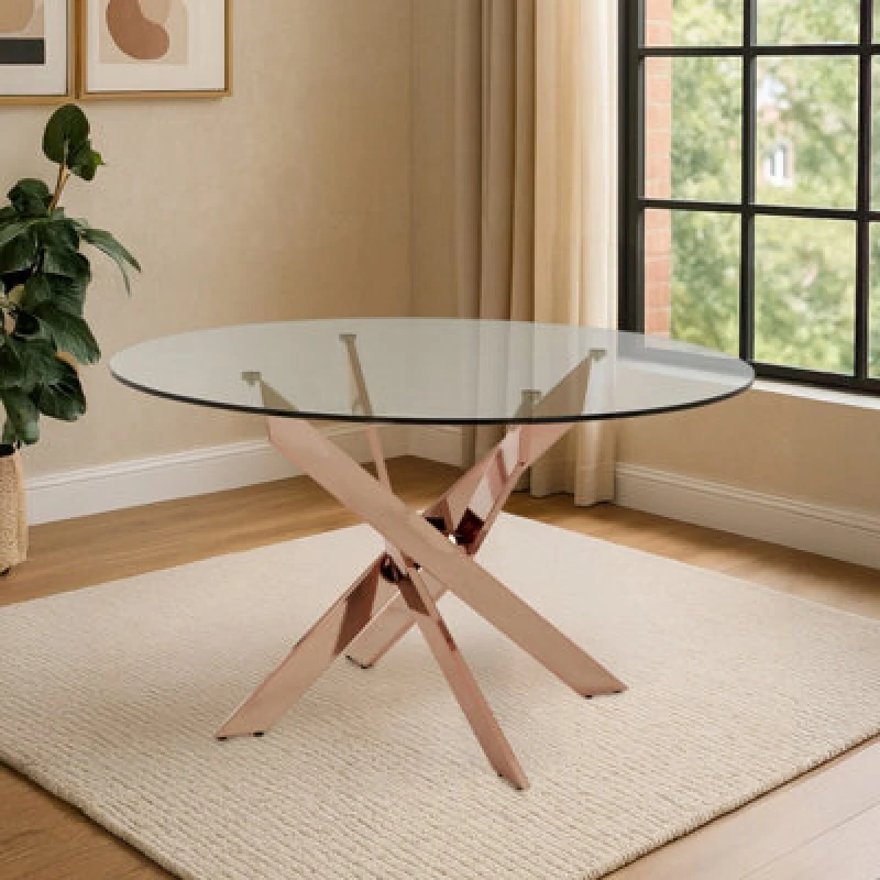 Image of Premier Housewares Sturdy Intersected Rose Gold Dining Table, Durable And Stylish Kitchen Table, Luxurious Dining Room Table Gold