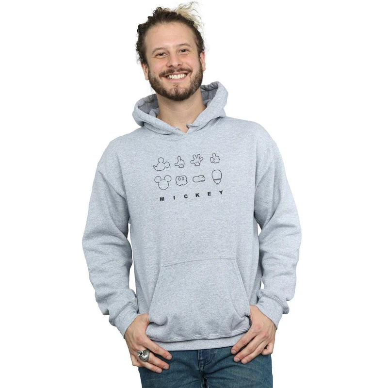 Image of Disney Men Mickey Mouse Dnstructed Hoodie in Grey Size: Small Grey S Male 5059114734160