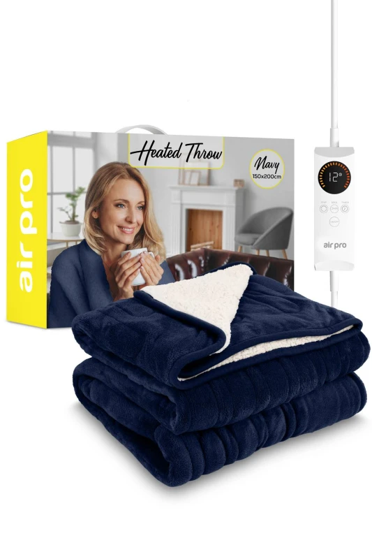 Image of Air Pro Heated Electric Blanket with Digital Controller, 6 Heat Settings in Navy Size: King Navy Unisex King