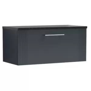 Image of Deco Satin Anthracite 800mm Wall Hung Single Drawer Vanity Unit with Sparkling Black Laminate Worktop - DPF1496LSB - Satin Anthracite - Nuie