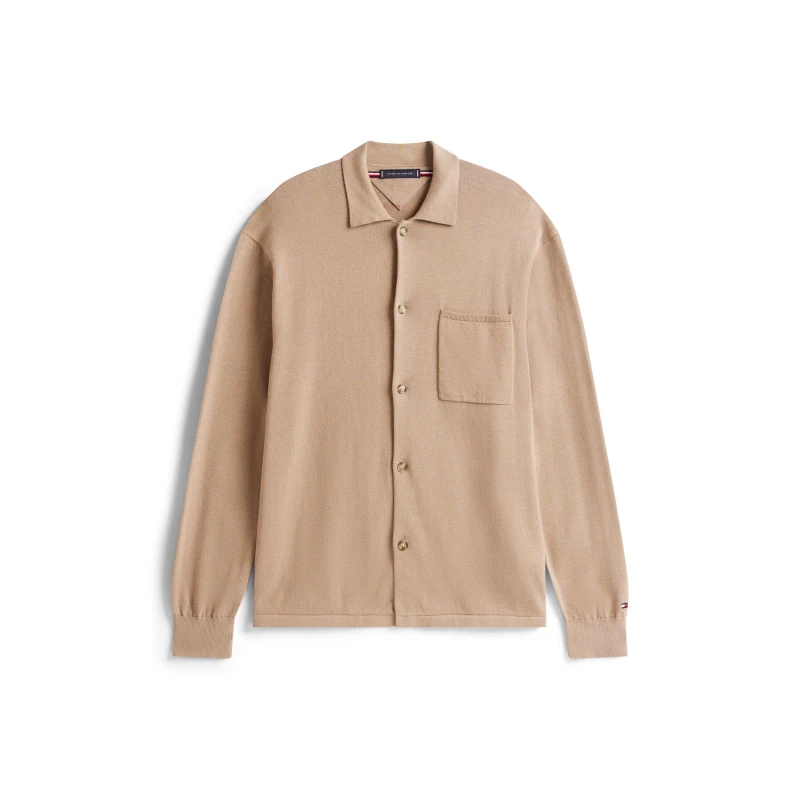 Image of Tommy Hilfiger Mens Cotton Button-Front Overshirt Coast Taupe AFE male S