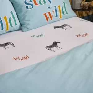 Image of Catherine Lansfield Stay Wild Zebra Fitted Sheet Blue
