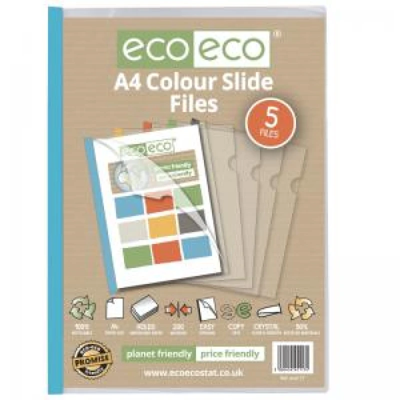 Image of Eco Eco A4 50% Recycled Easy Slide Files Assorted (5 Pack) eco117-S