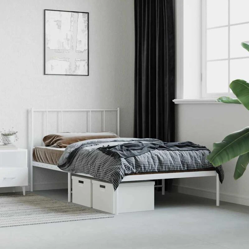 Image of VIDAXL Metal Bed Frame without Mattress with Headboard White 75x190cm Vidaxl 8720845788926