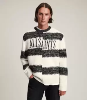 Image of AllSaints Mens Lexi Saints Crew Jumper, Ecru/Black, Size: S