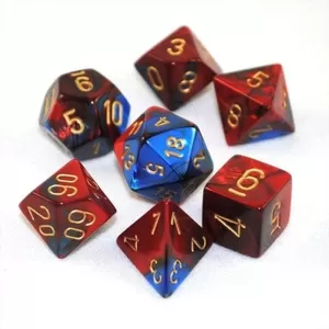 Image of Chessex Gemini Poly 7 Dice Set: Blue-Red/Gold