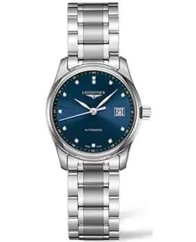 Image of Longines Master Collection Automatic 40mm Blue Dial Diamond Stainless Steel Mens Watch L2.793.4.97.6 L2.793.4.97.6