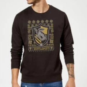 Image of Harry Potter Hufflepuff Crest Christmas Sweatshirt - Black