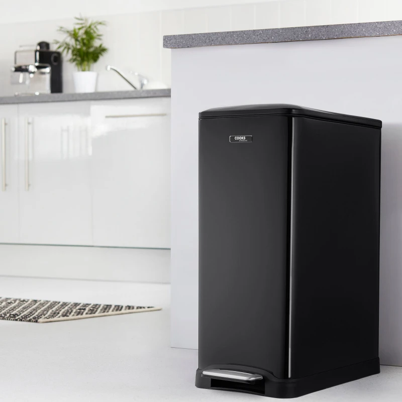 Image of Cooks Professional Slimline Dual Compartment Pedal Bin 50L with Soft Close Lid in Black Unisex