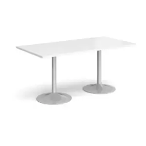 Image of Genoa rectangular dining table with silver trumpet base 1600mm x 800mm - white