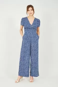 Image of Navy Ditsy Print Jumpsuit