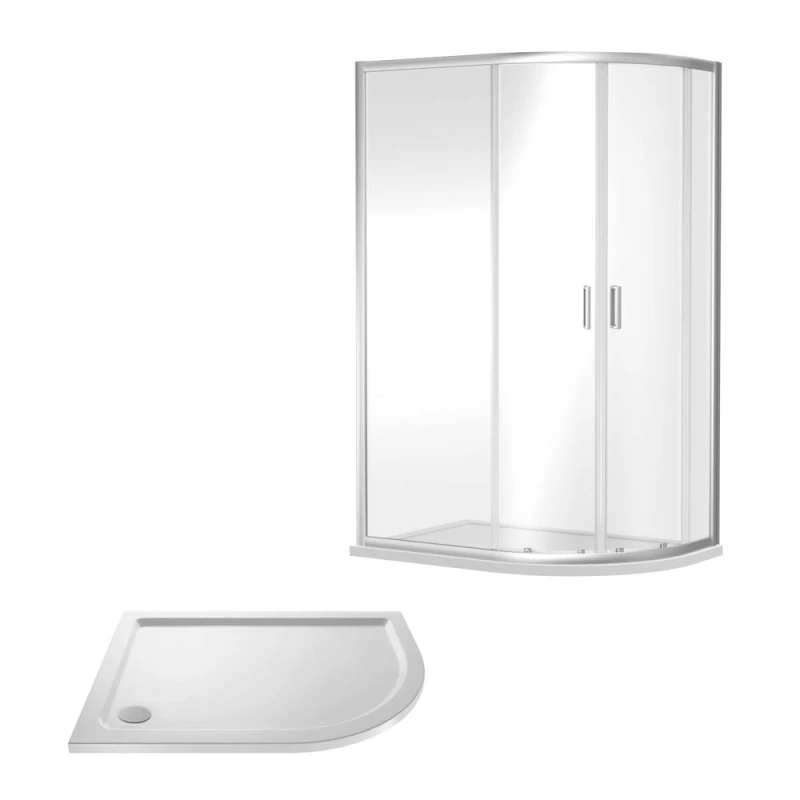 Image of Balterley Ruwa Offset RH Quadrant: Door, Panel, Tray, 1000 x 800 mm Chrome/White in Silver Silver Unisex