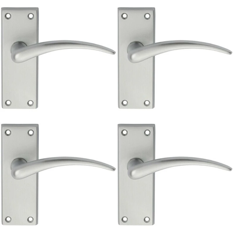 Image of Loops 4x PAIR Slim Arched Door Handle on Latch Backplate 150 x 43mm Satin Chrome Multi