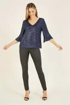 Image of Navy Sequin Flute Sleeve Top
