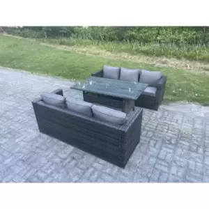 Image of Fimous 6 Seater Outdoor Dark Grey Mixed Rattan Lounge Complete Sofa Set with Rectangular Dining Table