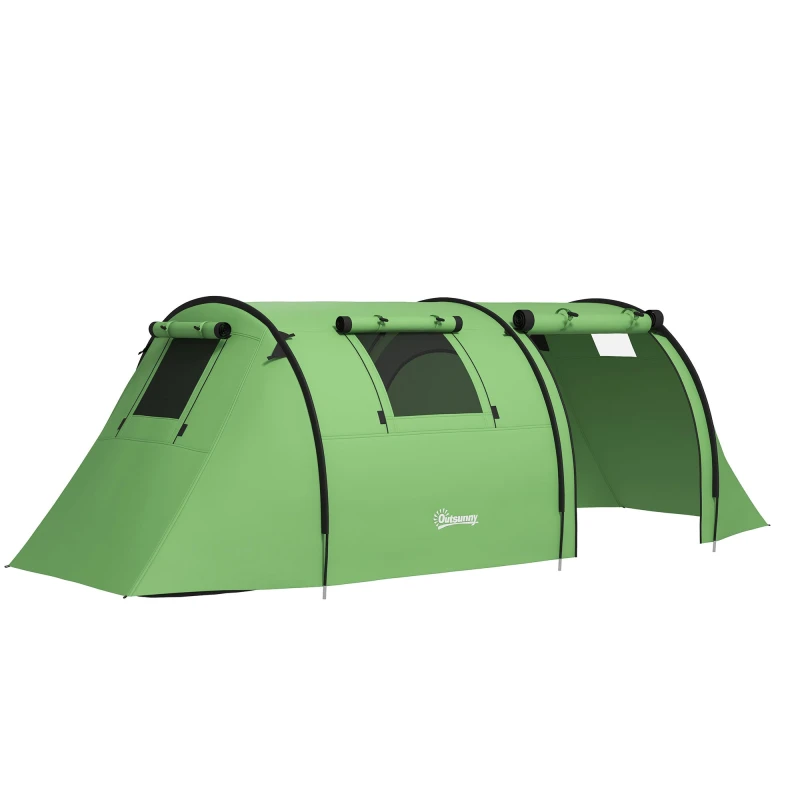 Image of Outsunny Outsunny 2 Room Camping Family Tent for 3-4 Man, 3000mm Waterproof, Green - Green