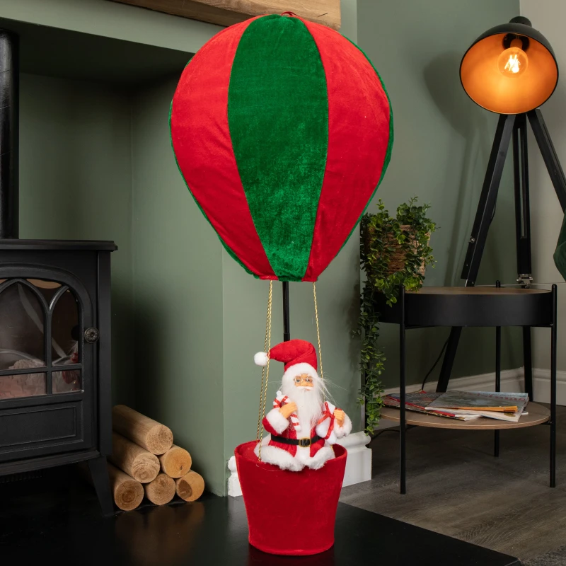 Image of 1m Tall Plush Santa Christmas Hot Air Balloon with Extension Pole Hanging or Table Decoration