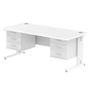 Image of Impulse 1800 Rectangle White Cable Managed Leg Desk White 2 x 3 Drawer