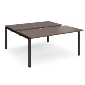 Image of Bench Desk 2 Person Starter Rectangular Desks 1600mm With Sliding Tops Walnut Tops With Black Frames 1600mm Depth Adapt