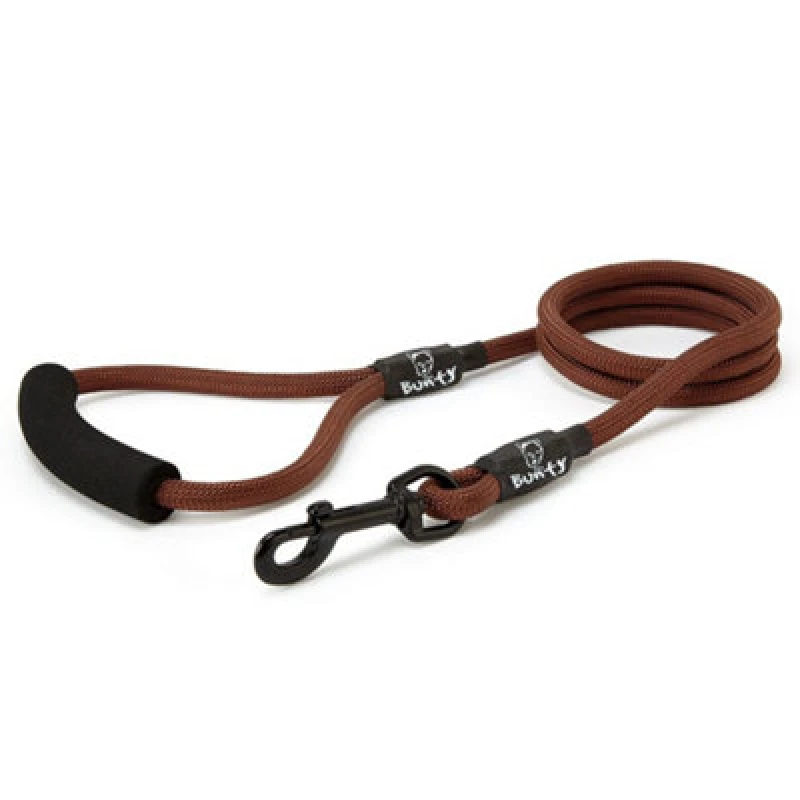Image of Bunty Nylon Rope Dog Lead With Clip - Extra-Strong Lead, Ergonomic Foam Grip - Training Lead & Swivel Collar Clip - Brown 120Cm
