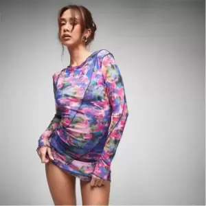 Image of Missguided Lettuce Hem Mesh Mini Dress - Multi