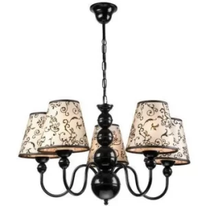 Image of Bouli Multi Arm Pendant Ceiling Light With Fabric Shades, Black, 5x E27