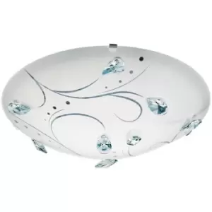 Image of Sorrenta 1 - LED Flush Ceiling Light White, Crystal and Satin Glass - Eglo