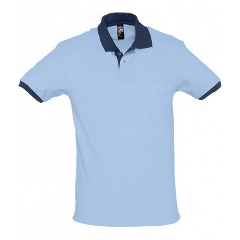 Image of SOL'S Mens Prince Contrast Pique Short Sleeve Cotton Polo Shirt in Mid Blue Size: Small Mid Blue Male S