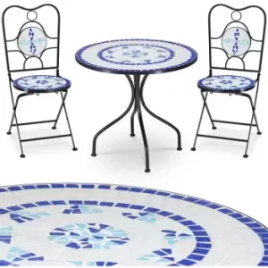 Image of NEPTUN Mosaic Seating Group 3 Piece Set Metal 60cm 2 Chairs Foldable Garden Balcony Terrace Furniture