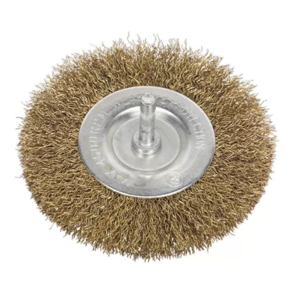 Image of Genuine SEALEY SFB100 Flat Wire Brush Ø100mm with 6mm Shaft