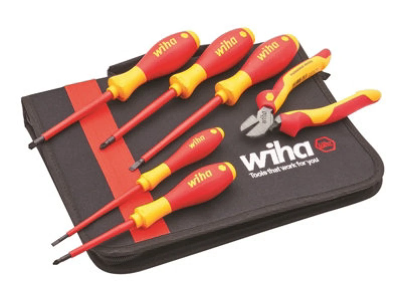 Image of Wiha 6 Piece Electricians VDE Screwdriver and Side Cutter Pliers Set 47041