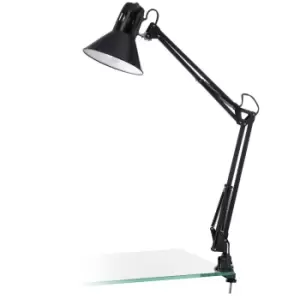 Image of Table Desk Lamp Shiny Black Steel Moveable In Line Switch Bulb E27 1x40W