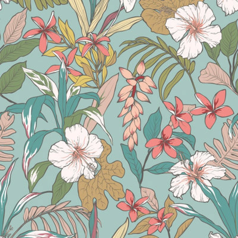 Image of Hoopla Walls Oasis Coral & Teal Smooth Matt Wallpaper