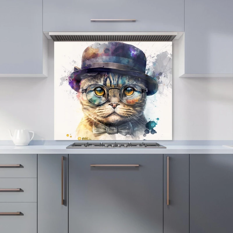 Image of Warren Reed - Designer Scottish Fold Cat Splashart Kitchen Splashback Size: 900mm x 750mm Multicolor Unisex 900mm x 750mm