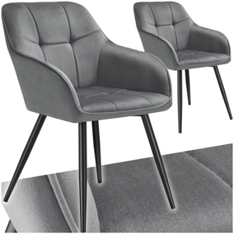 Image of Tectake Set Of 2 Dining Chair Marilyn - Velvet Look, Quilted Pattern - Grey/black