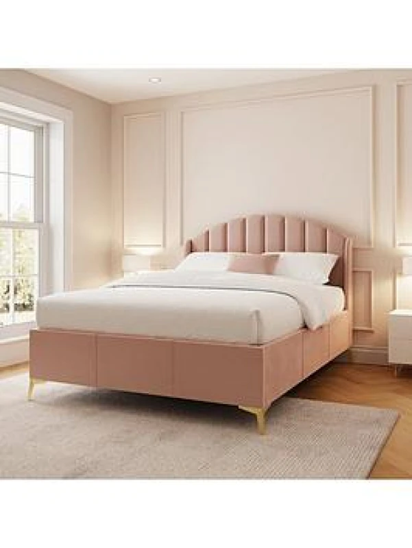 Image of GFW Pettine Double Pink Upholstered Ottoman Bed & Bonnel Mattress, Pink PET46PKSB