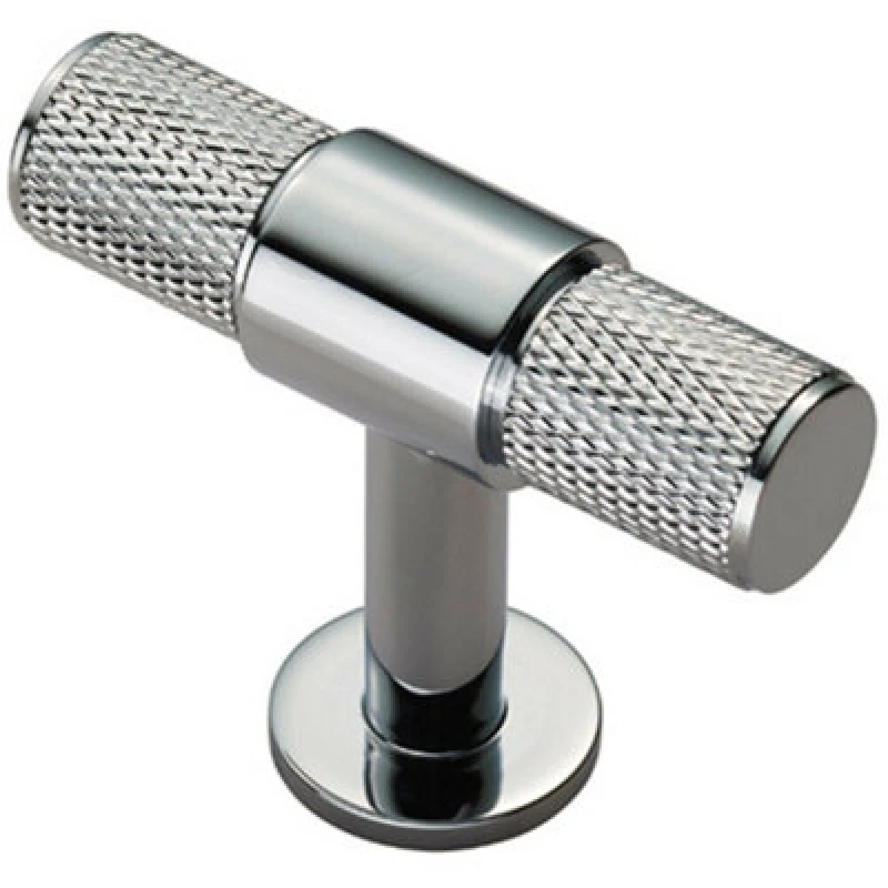 Image of Loops Knurled Cupboard T Shape Pull Handle 50 x 13mm Polished Chrome Cabinet Handle Multi unisex