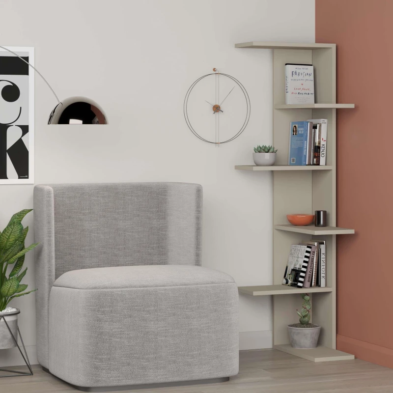 Image of Decortie Saso' Modern Corner Bookcase Display Unit 141cm in Beige Size: 1 Pack Beige Unisex 1 Pack