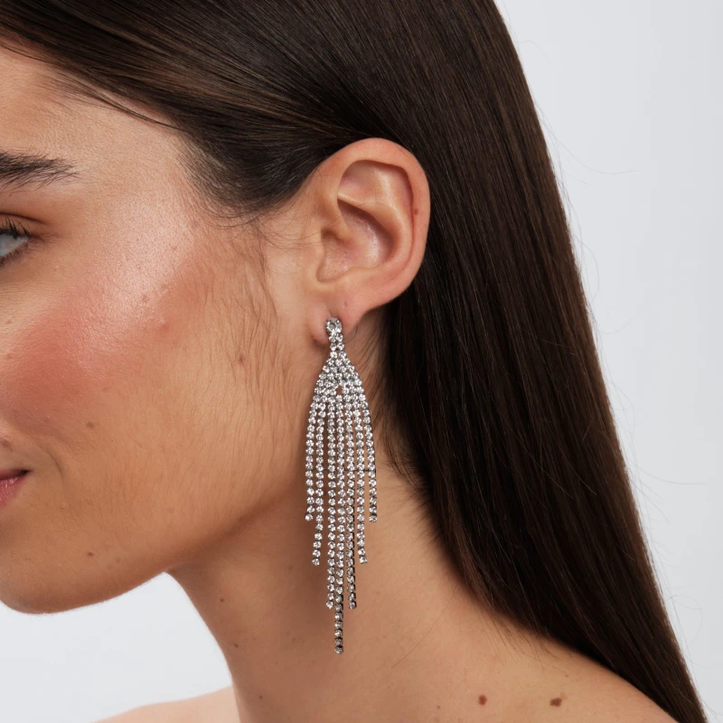 Image of Jon Richard Hematite Plated And Crystal Statement Earrings Black