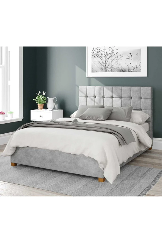 Image of Aspire Aspire Sinatra Upholstered Ottoman Storage Bed, Kimiyo Linen Fabric in Silver Size: Small Double Silver Small Double Unisex 5057632165305