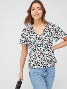 Image of Oasis Crushed Ditsy Frill Tea Top - Multi, Size 10, Women