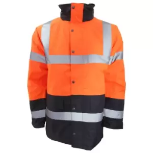 Image of Portwest Mens Hi-Vis Waterproof Contrast Panel Traffic Jacket (M) (Orange/Navy)