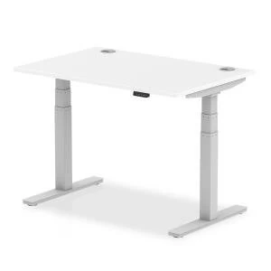 Image of Trexus Sit Stand Desk With Cable Ports Silver Legs 1200x800mm White