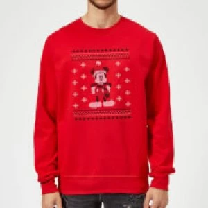 Image of Disney Mickey Mouse Christmas Mickey Scarf Red Christmas Sweatshirt - L - Red