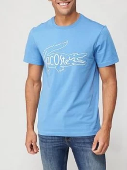 Image of Lacoste Inside Croc Large Logo T-Shirt - Blue, Size S, Men