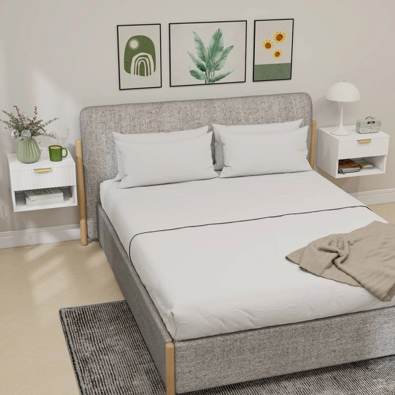 Image of HOMCOM Floating Nightstands Set of 2, Modern Wall Mounted Bedside Tables in White Size: 2 Pack White Unisex 2 Pack