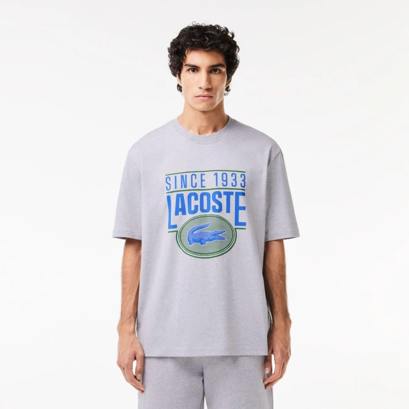 Image of Lacoste Loose Fit Heavy Cotton Printed T-Shirt Grey male XL